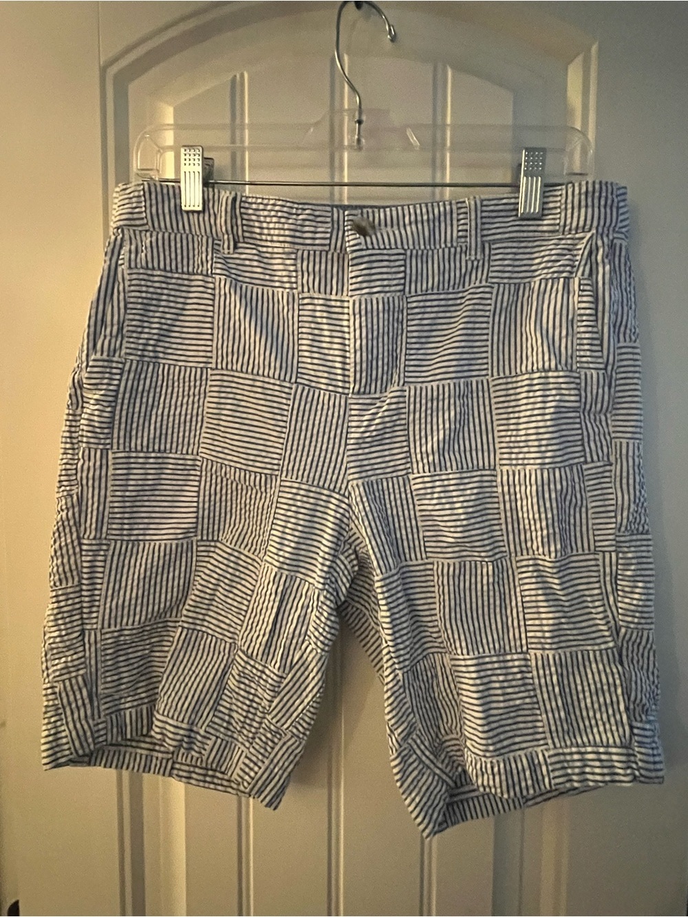 LL Bean Patchwork Seersucker Shorts - Blue & White 8.5” inseam, size 12